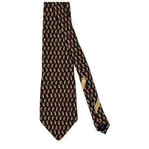 Ermenegildo Zegna Silk Tie Necktie Italy Geometric Foulard Black Gold 57" x 4"